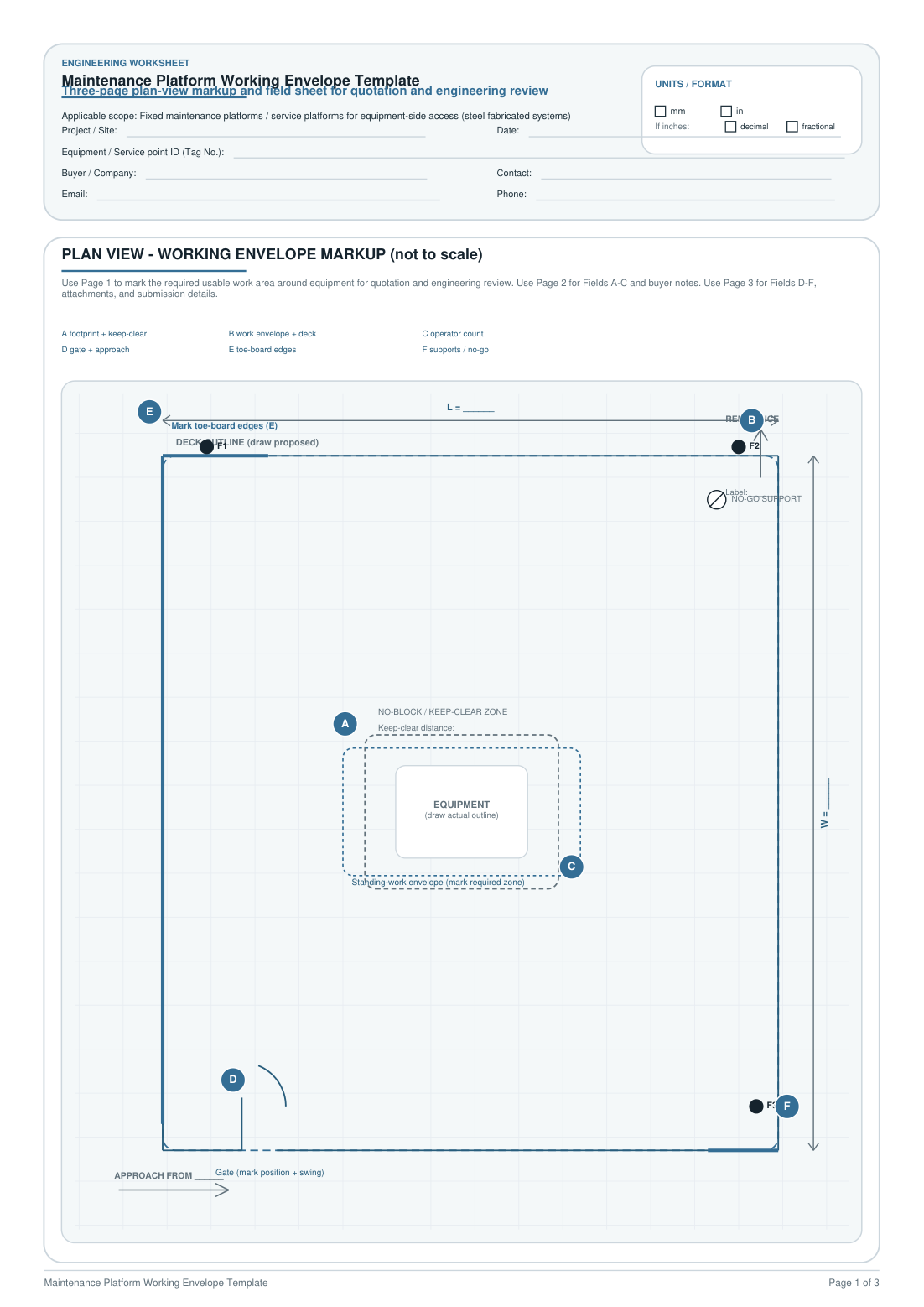 Page 1 preview of maintenance platform working envelope template