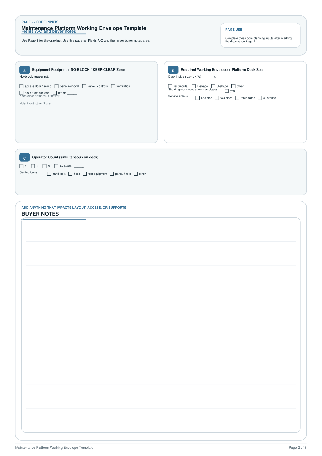Page 2 preview of maintenance platform working envelope template