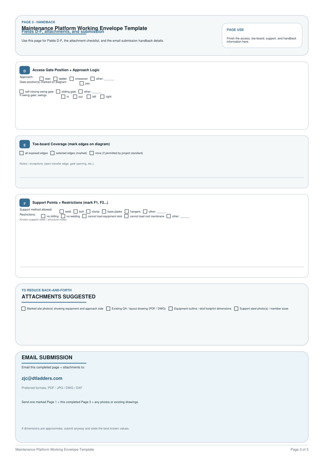 Page 3 preview of maintenance platform working envelope template